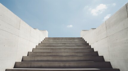 Concrete stairs leading up to blue sky with clouds, perspective view