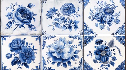 Delft Blue. Vintage Dutch Tile Artwork with Blue and White Retro Design