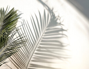 the shadow of coconut leaves on the white wall