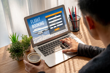 Online flight booking website provide modish reservation system . Travel technology concept .