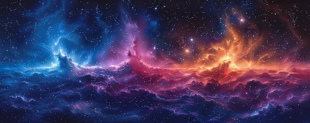 Abstract night sky with bright constellations in watercolor.