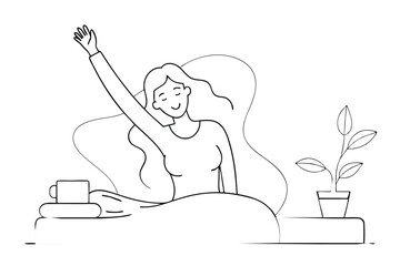 A woman who wakes up in the morning and stretches  vector illustration 