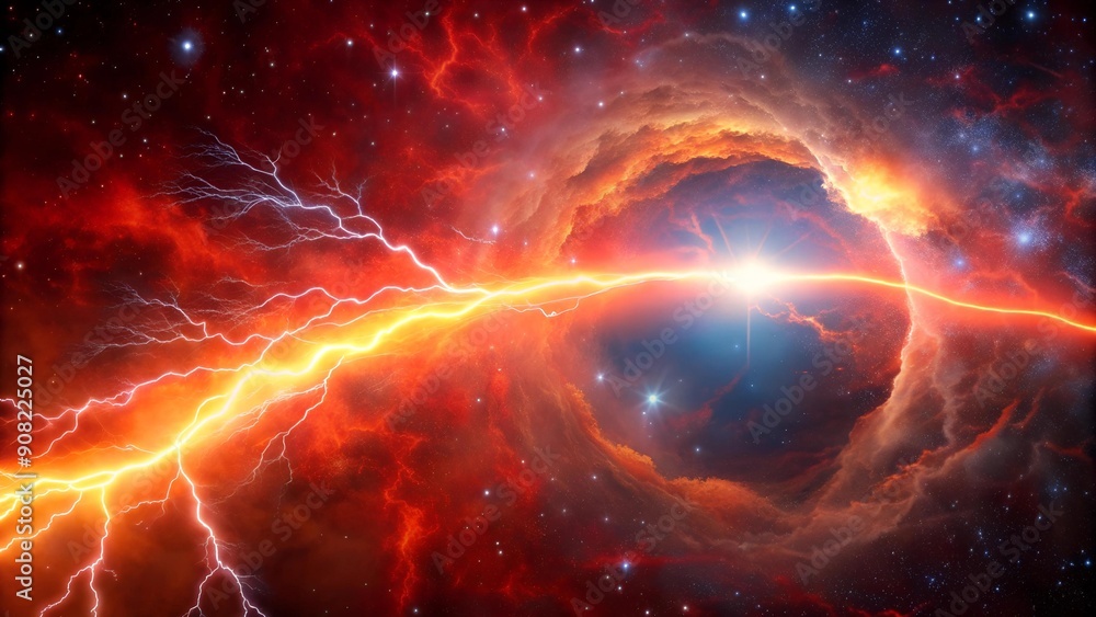 Poster red lightning bolt arcing through a glowing nebula ai generated
