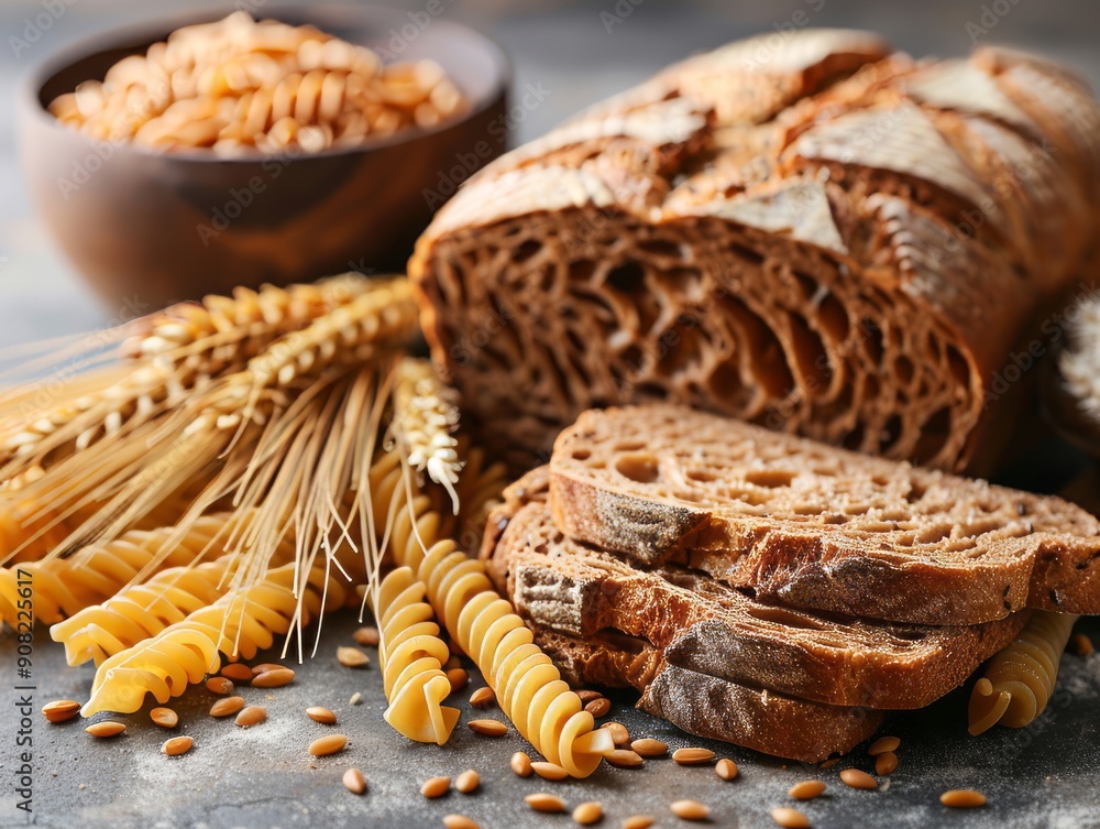 Wall mural whole grain pasta and bread 1