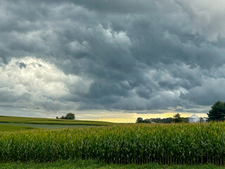 Thunderstorm developing over a farm