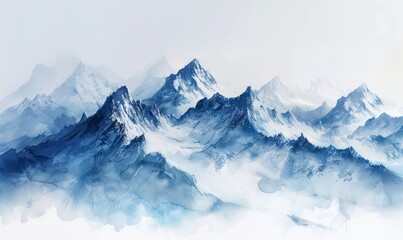 Obraz premium Abstract snowy peaks in watercolor on white.