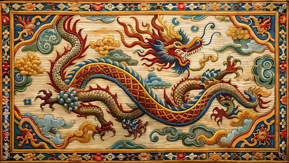 Poster ancient scroll of the dragon: a tapestry of legend and history generative ai