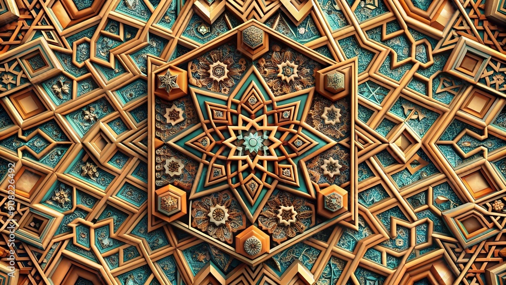 Aufkleber geometric echoes: a tapestry of interlocking patterns in 3d space ai generated