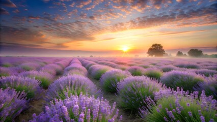 Lavender Dawn: A Soft Light Over a Delicate Field  AI Generated