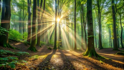 Obraz premium Sunbeams Through the Trees: A Glimmer of Hope AI generated