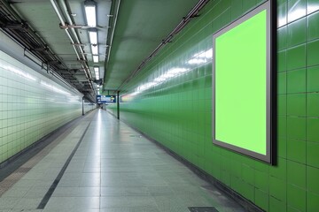 Obraz premium Empty Subway Station with Green Screen Ad 4