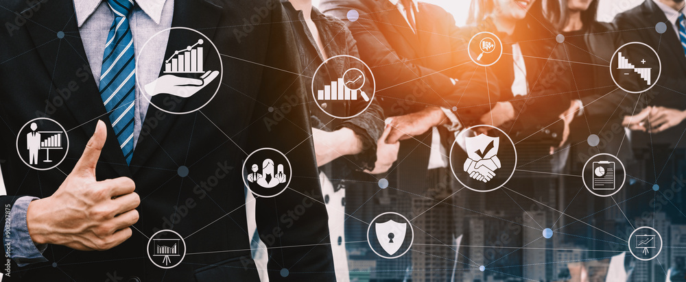 Poster data analysis for business and finance concept. interface showing future computer technology of prof