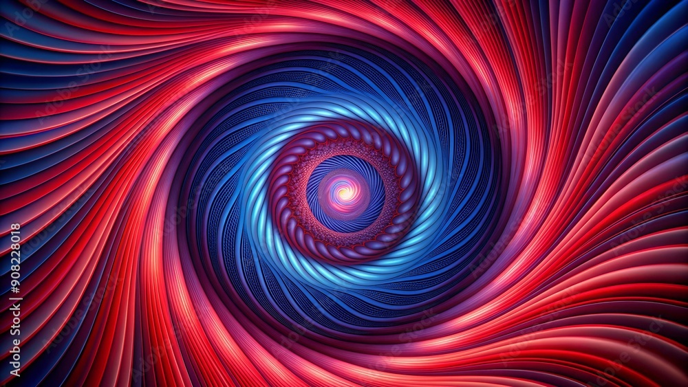 Poster crimson and azure in a digital vortex: a spiraling abstract experience ai generated