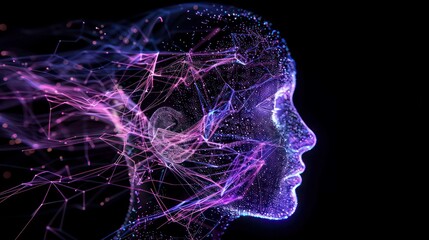 Digital Human Profile in a Network of Purple Light