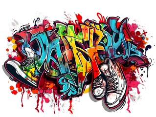 Fototapeta premium Vibrant Streetwear Graffiti Design with Colorful Spray Paint Patterns on White Background