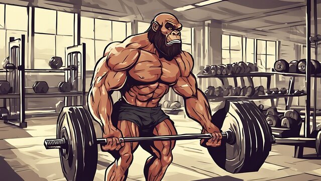 Homo habilis: Homo habilis exercising in a gym with dumbbells