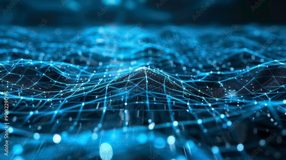 Poster abstract digital network with glowing lines and nodes