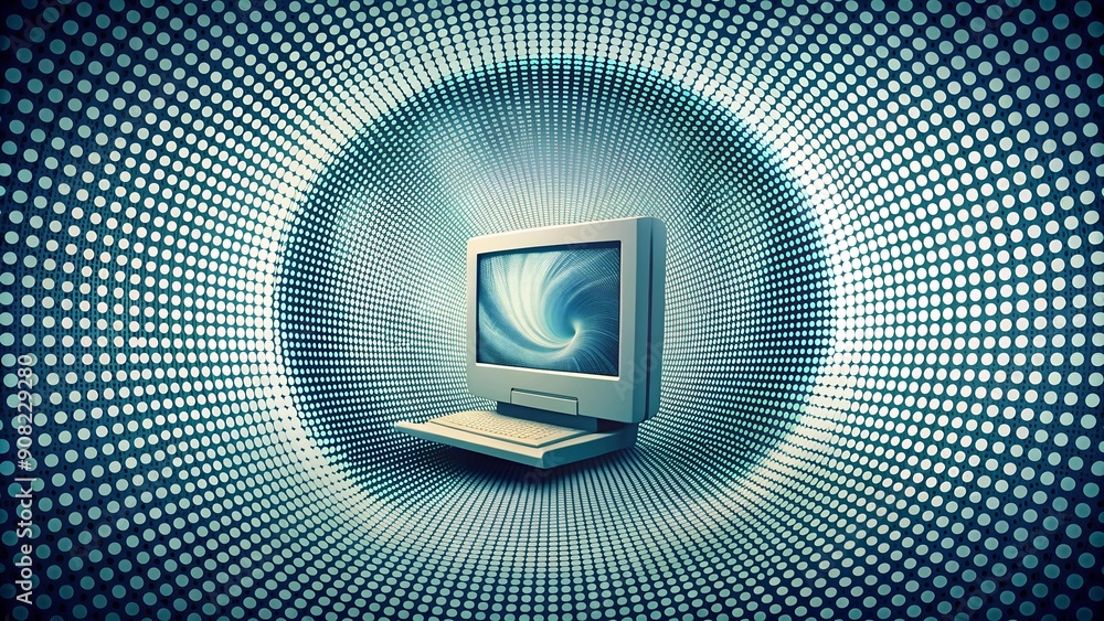 Aufkleber data vortex: a halftone computer swirling in a digital whirlpool ai generated