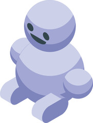 Cute, smiling toy robot sits with its legs outstretched