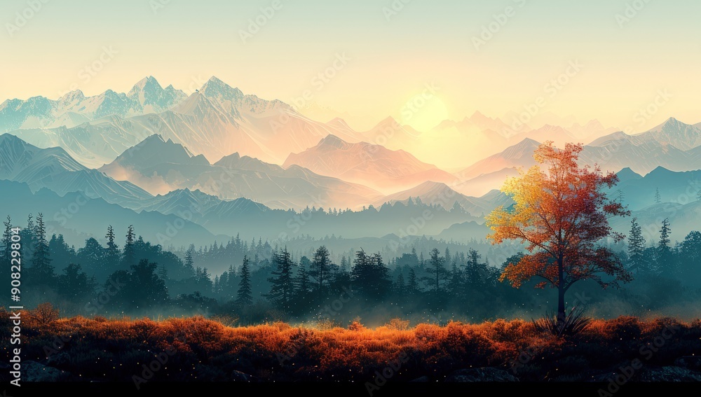 Poster create an ultra realistic landscape background image with a black color banner at the bottom of it.