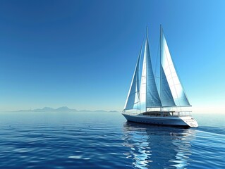 Fototapeta premium Cruise Ship Parts. Yacht Boat Sail Components in Blue Ocean Background