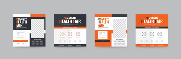 Set of Community health Fair Instagram Square Banner Design. Suitable for medical health and healthcare live webinar square Flyer. Perfect for any poster, web banner or social media post. Eps vector