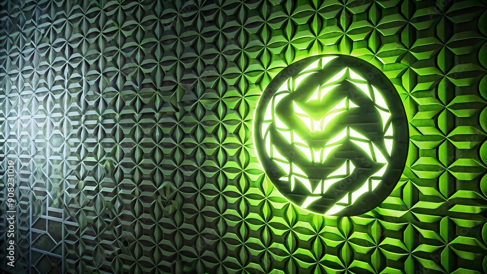 Poster nvidia logo projected onto a wall with a geometric pattern ai generated
