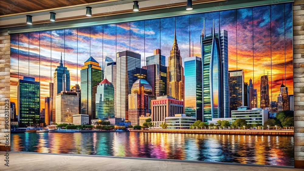 Poster a modern tapestry: a cityscape woven with architectural threads generative ai