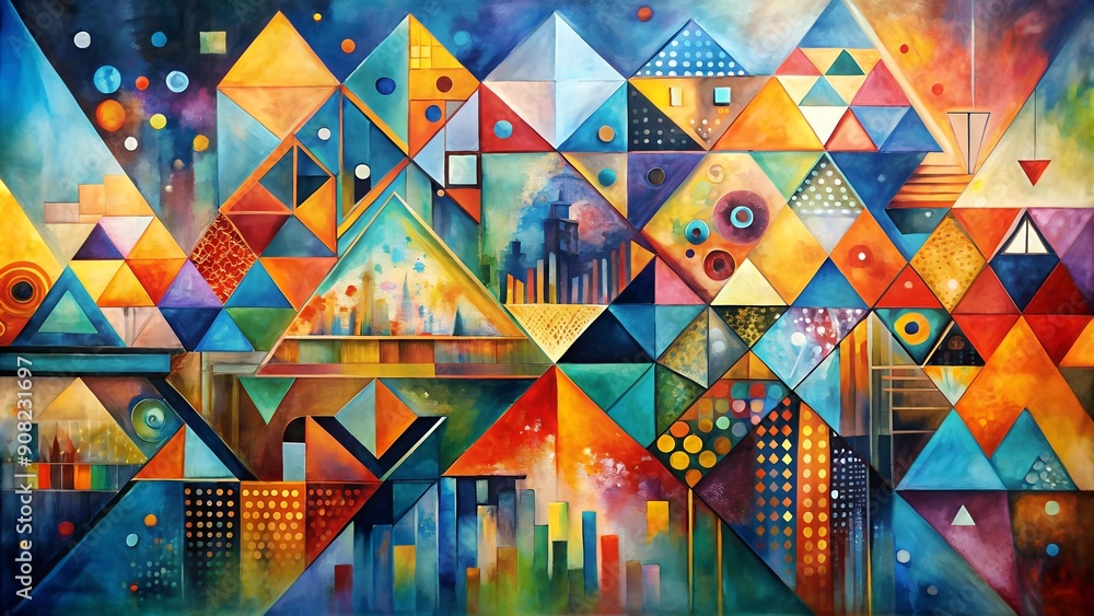 Poster urban symphony: a rhythmic fusion of triangles and circles generative ai
