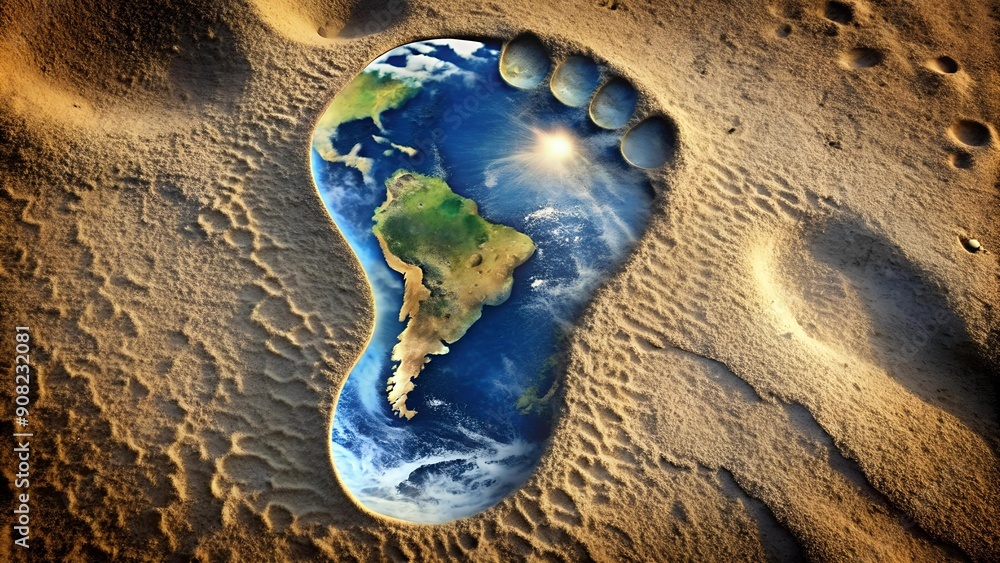 Poster a passage through time: a footprint embedded in layers of earth ai generated