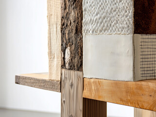 A close-up of furniture made from upcycled materials, showing the texture and craftsmanship