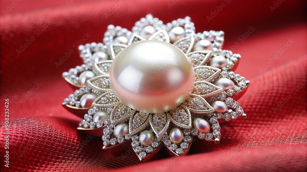 Aufkleber a touch of color: a diamond broach with a single pearl, enhancing the classic with a pop of color ai