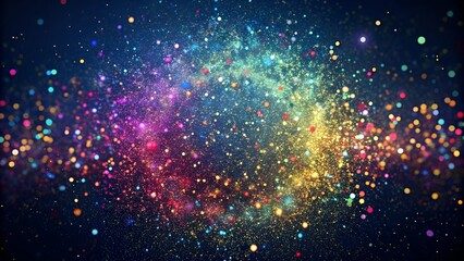 Circular galaxy of vibrant sparkles in colorful abstract space with cosmic theme