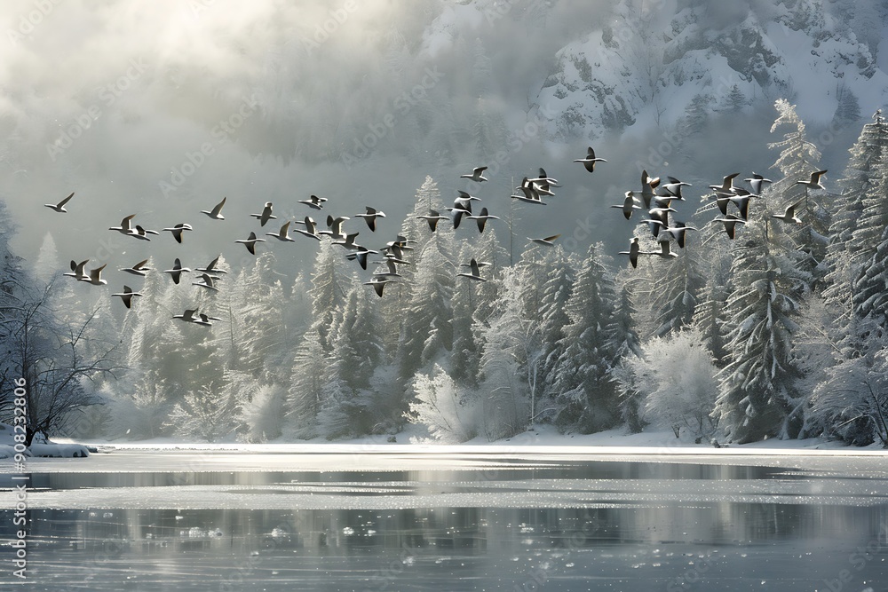 Wall mural birds in the snow