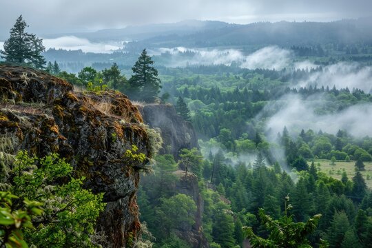 Springfield Mo. Stunning View of Thurston Hills Natural Area from Cliff on a Foggy Day