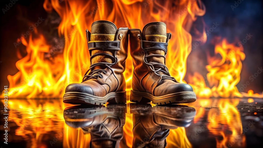 Poster solemn steps: a reflection in the fire's glow generative ai