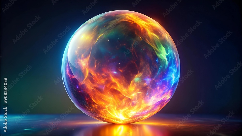 Poster iridescent fireball with shifting colors generative ai