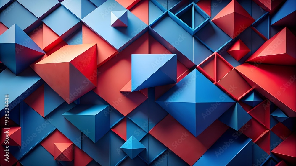 Aufkleber red and blue geometric: a symphony of shapes and angles generative ai