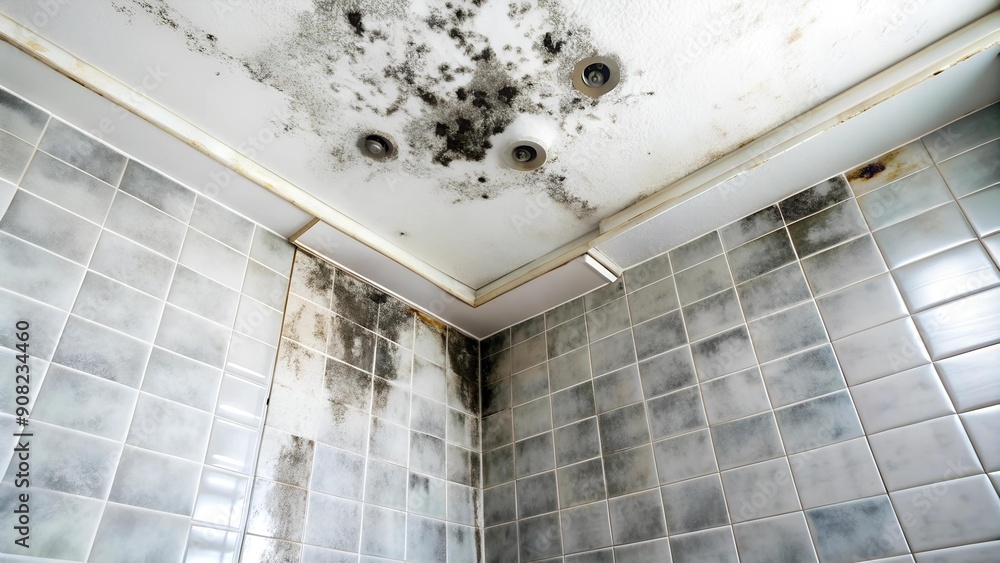 Wall mural the unforgiving nature: black mold's persistence on a bathroom ceiling ai generated