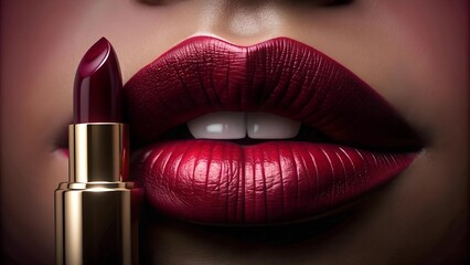 Obraz premium The Art of Illusion: Burgundy Lipstick with a 3D Effect Generative AI
