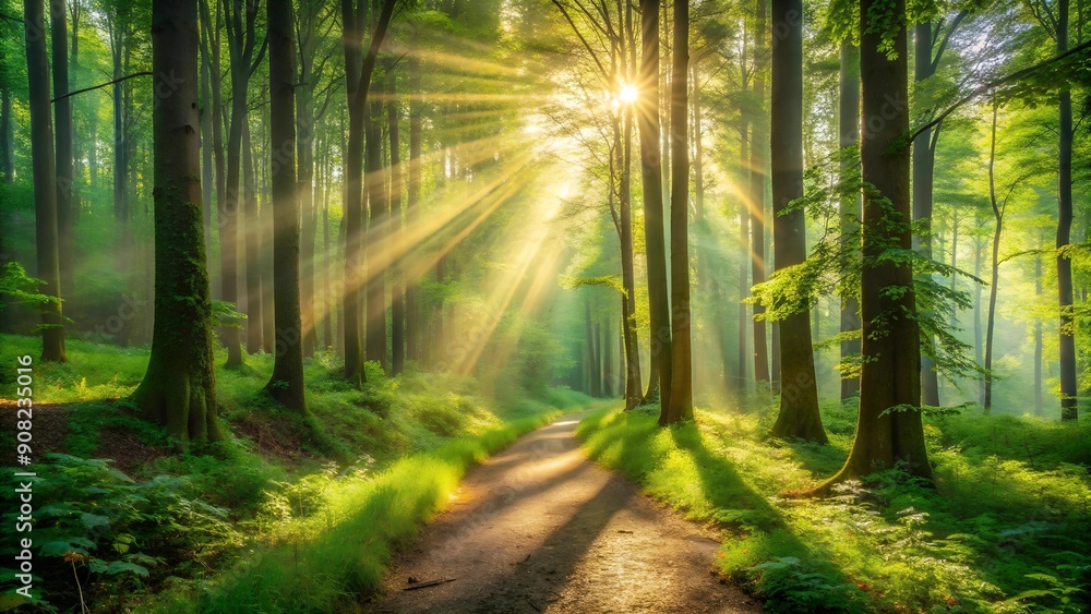 Poster sunbeams dancing on a forest floor ai generated