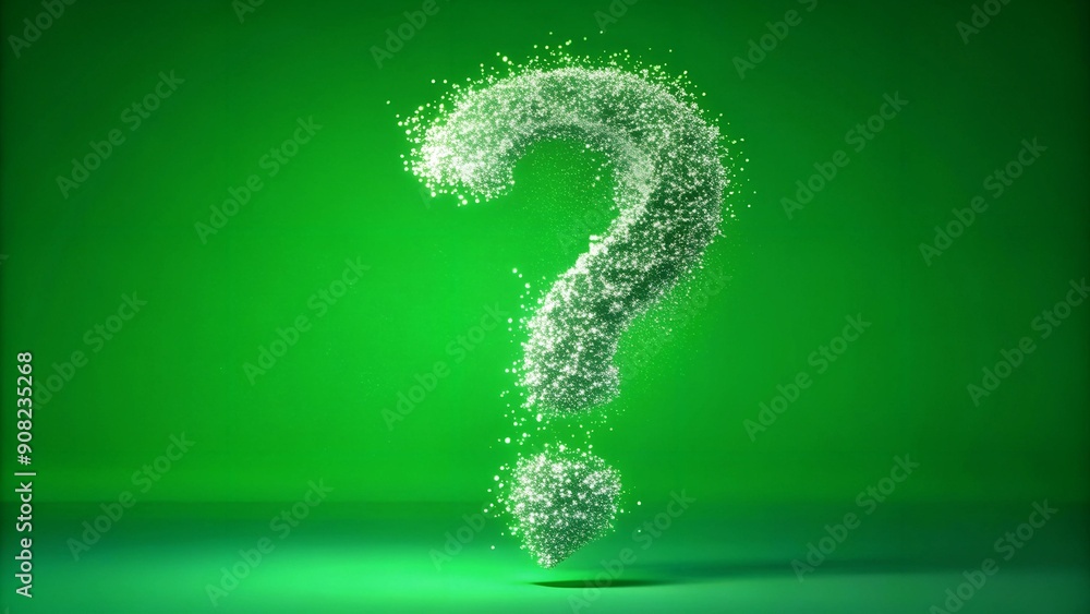 Poster abstract question mark particle bounce: surreal green screen effect ai generated