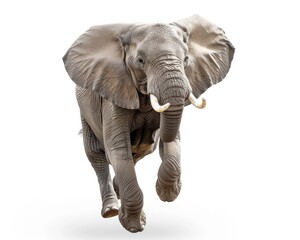 Fototapeta premium Elephant Running. African Female Elephant Running and Jumping on White Background