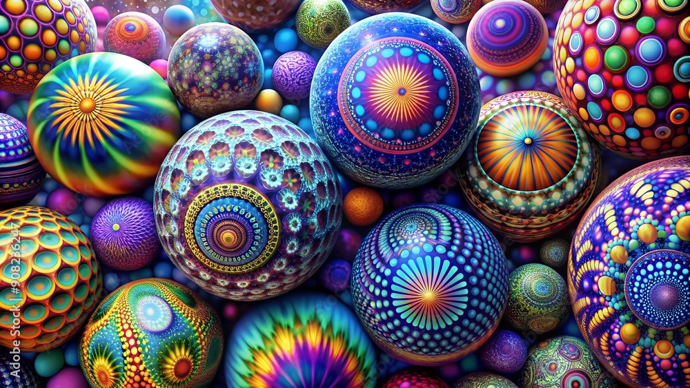 Poster psychedelic sphere journey: a trippy and colorful pattern generative ai