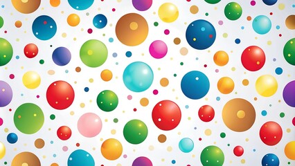 Multicolored polka dot pattern on white background, cheerful and playful design