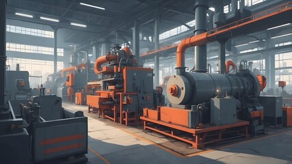 The bustling environment of a modern factory with advanced machinery and efficient production lines working seamlessly
