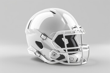 Fototapeta premium American Football Mask. White Football Helmet Isolated on Grey Background in 3D Rendering