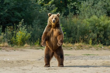 Fototapeta premium Bear On Hind Legs. Portrait of a Male Grizzly Bear Standing Alert on Hind Legs