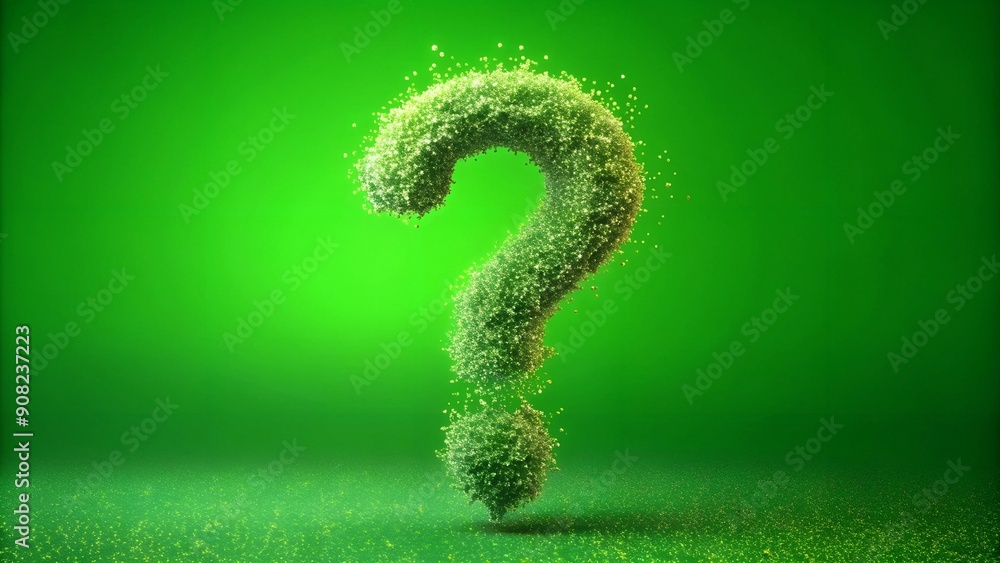 Poster organic question mark particle bounce: natural green screen effect generative ai