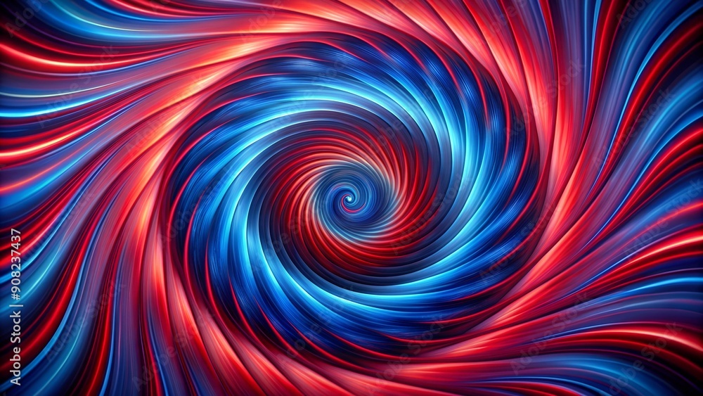 Poster crimson and azure in a digital vortex: a spiraling abstract experience ai generated